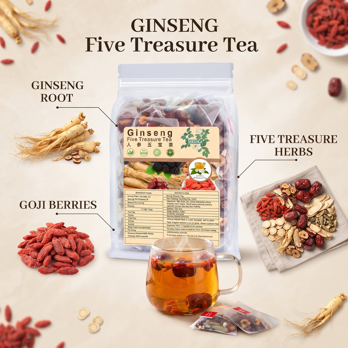 Ginseng Five Treasure Herbal Tea – Natural Wellness & Vitality
